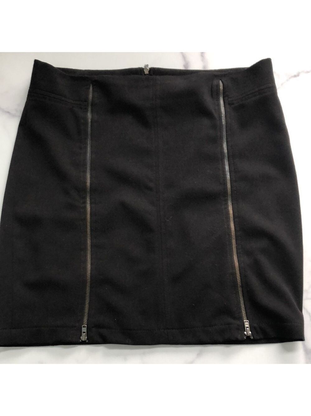 Zara TRF Double Zip Up Black Pencil Mini Skirt Size 8